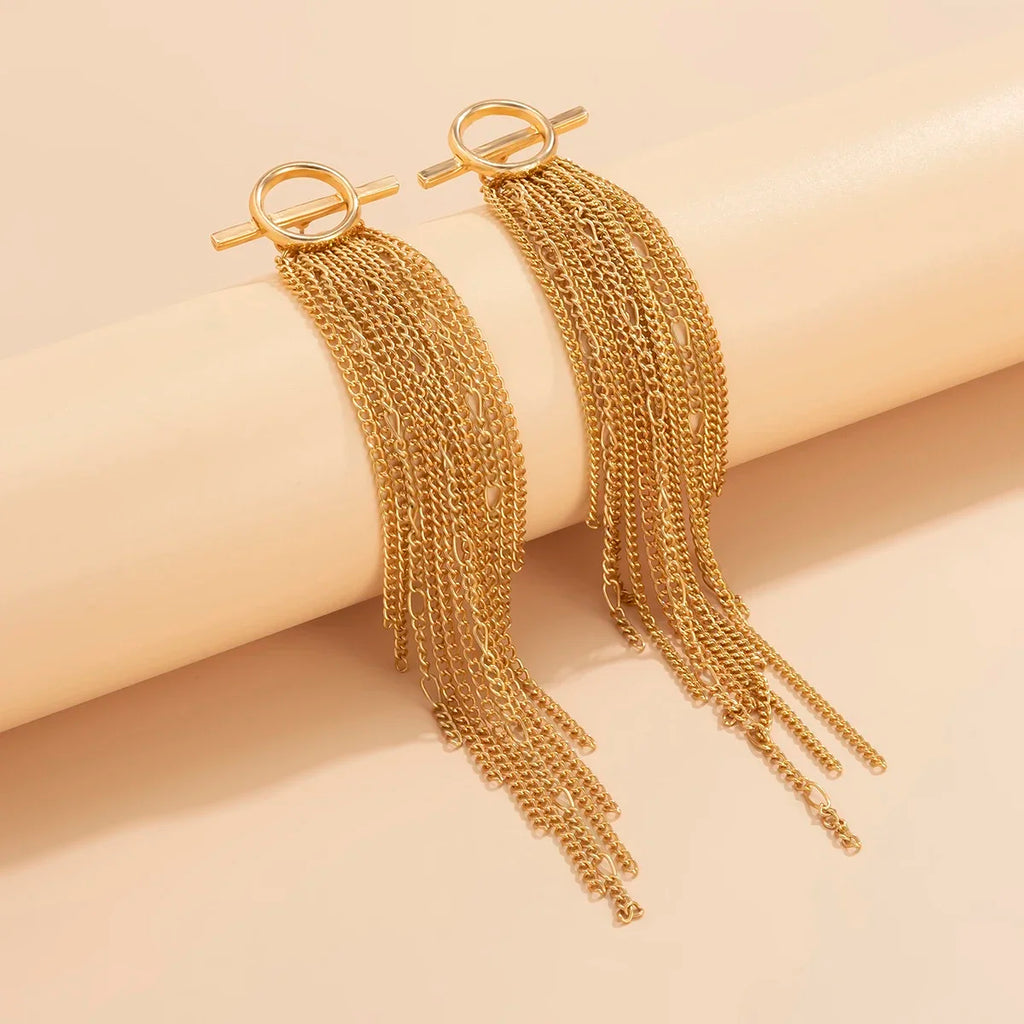 Long Drop Chain Earrings for Women - Elegant Gold Jewelry